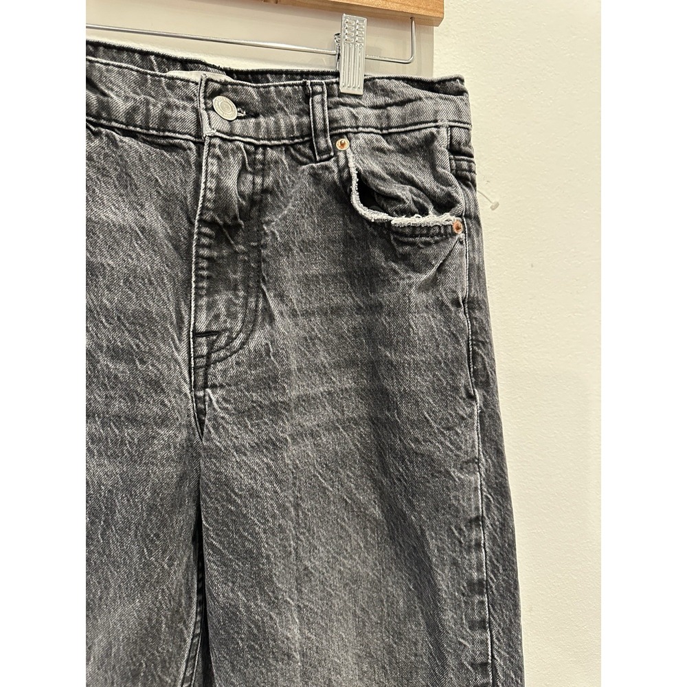 Zara Women's High Rise Straight Leg Jeans Black Wash Distressed Hem Size 4 - Picture 3 of 12